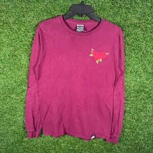 Broken Promises Long Sleeve Graphic T Shirt Rose Floral Print Burgundy Large